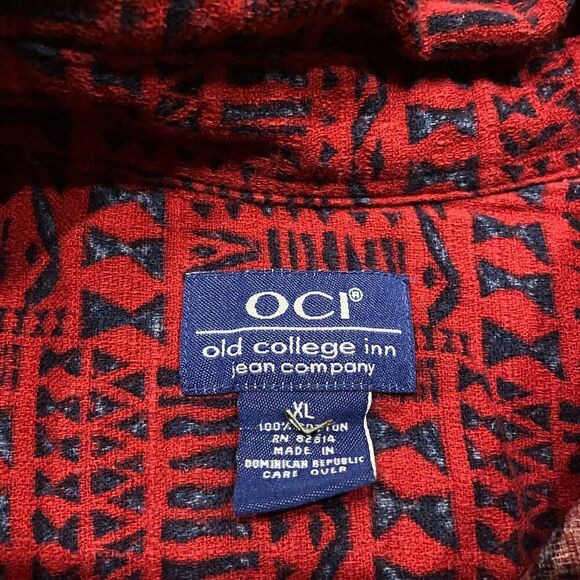 Old College Inn Vintage AOP Tribal Print Red Navy Button Front Casual Shirt XL - Picture 7 of 9